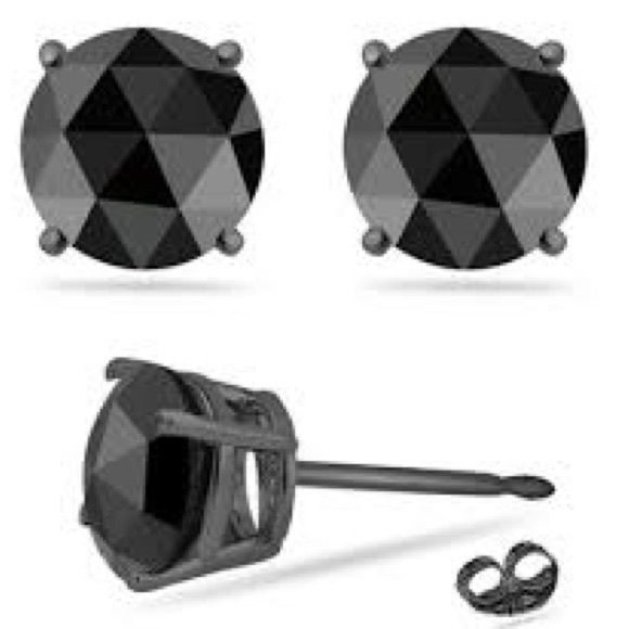 2 ct. Each Round Cut Black Diamond Solitaire Stud Earrings In Black Gold - Picture 7 of 16